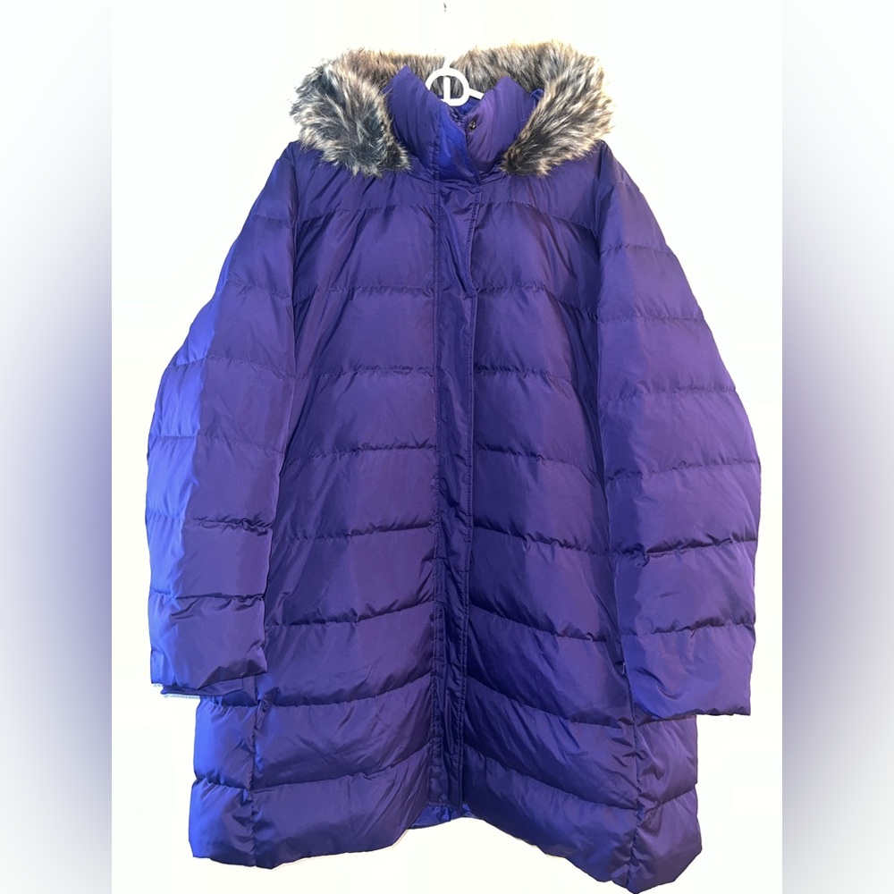 Lands' End Women's Down Puffer Coat Fur Vibrant Concord